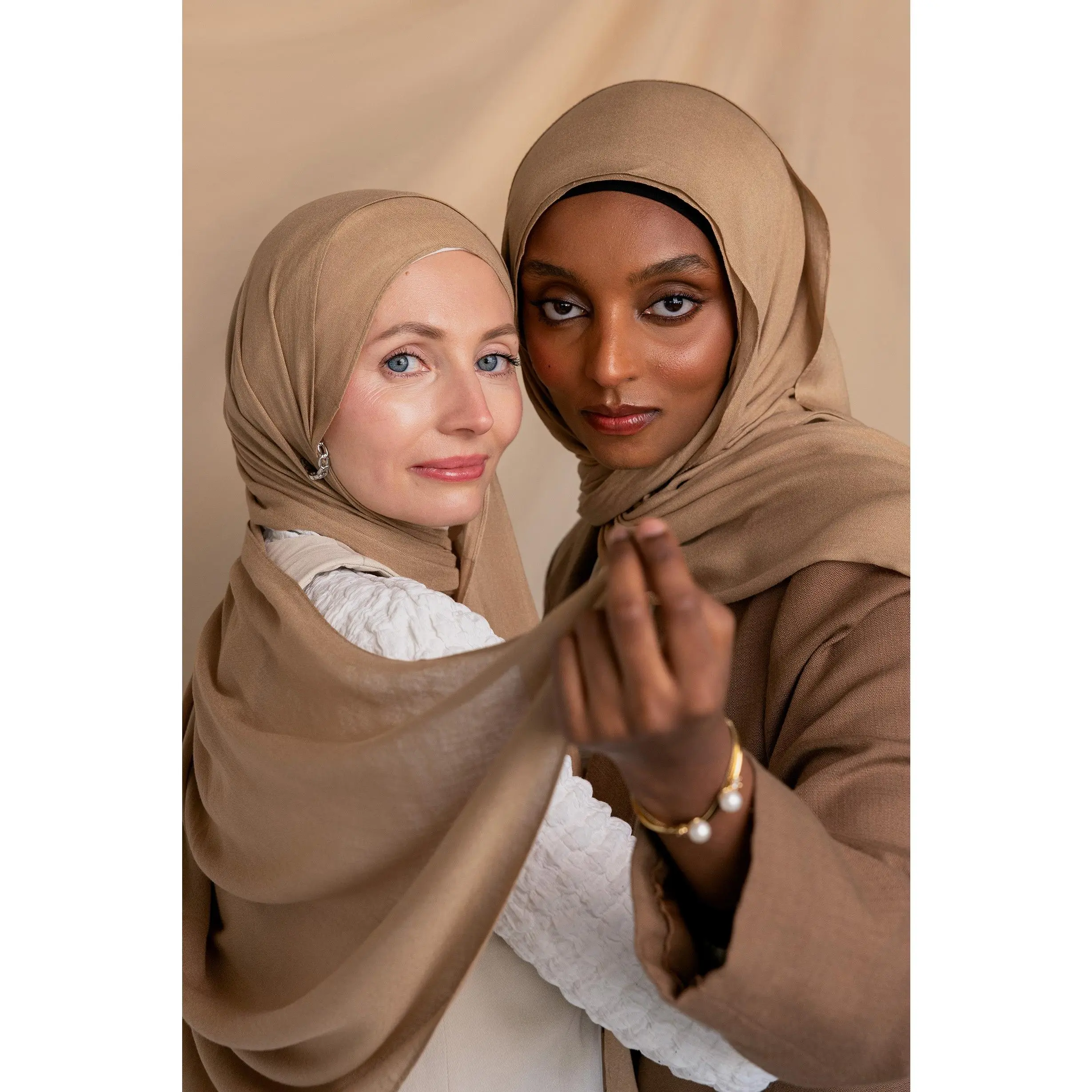 VELA Sandstone Tan Solid Modal Square Hijab, Hijabs High Coverage Square, Flowy Woven Fabric, All Seasons, Casual, Hand Wash Only