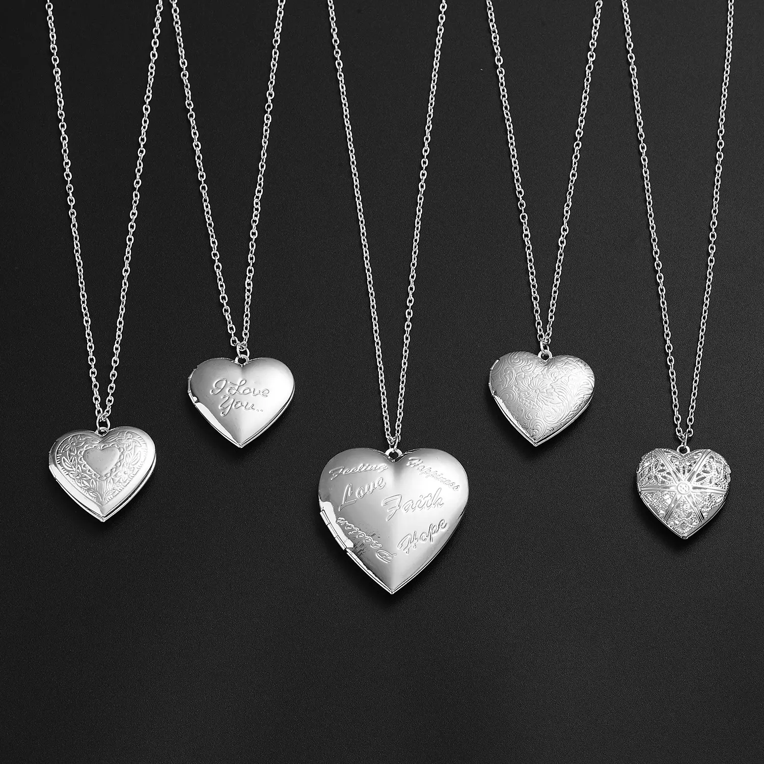 Unique Silver Color Po Frame Pendant Necklace Carved Designs Heart-shaped Openable Locket Necklace Family Jewelry Gift