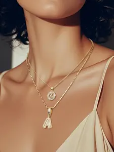 Initial Letter Necklace Set, Alphabet Necklace, 26 Letter Pendant Necklaces for Girls and Women, Zircon Inlaid Jewelry Set for Women, Matching Gifts for Sisters, Daily Accessory Layered Necklaces, Alloy Material