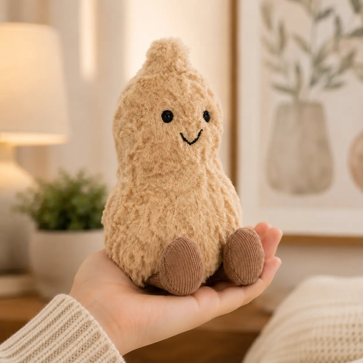 Jellycat Cute Peanut Plush Toy – Soft Fuzzy Stuffed Character with Corduroy Feet, Cozy Gift for Kids, Teens and Plush Collectors