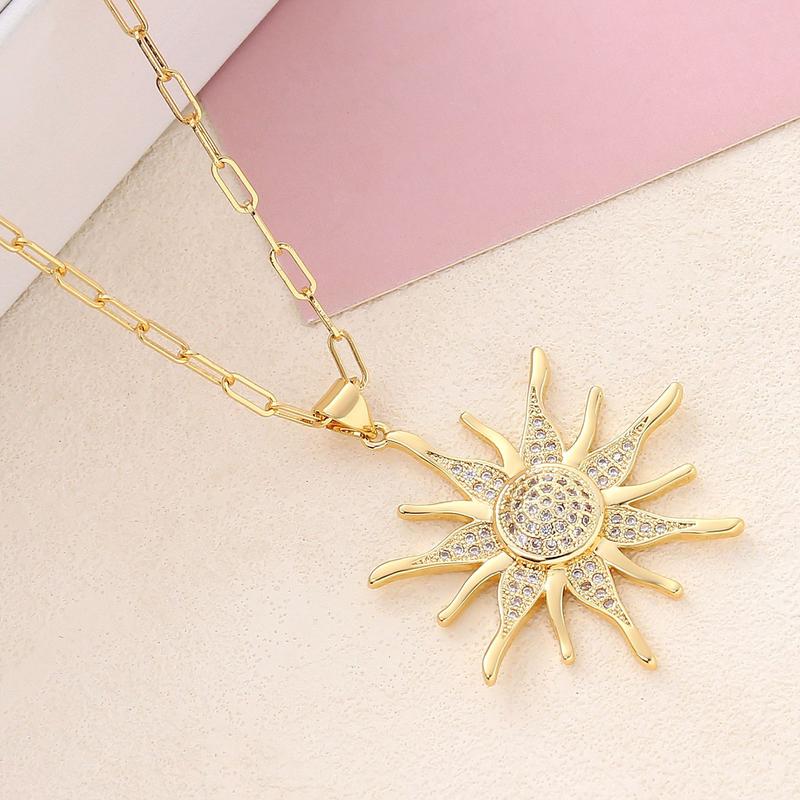 springtok Zircon necklace golden sun shape zircon necklace ladies daily wear gift Jewelry Chain