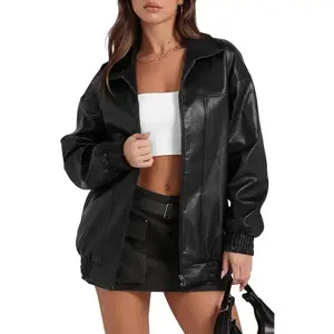 Leather Jacket Women Faux Oversized Motorcycle Bomber Coats 2026 Fall Fashion Outfits Winter Clothes