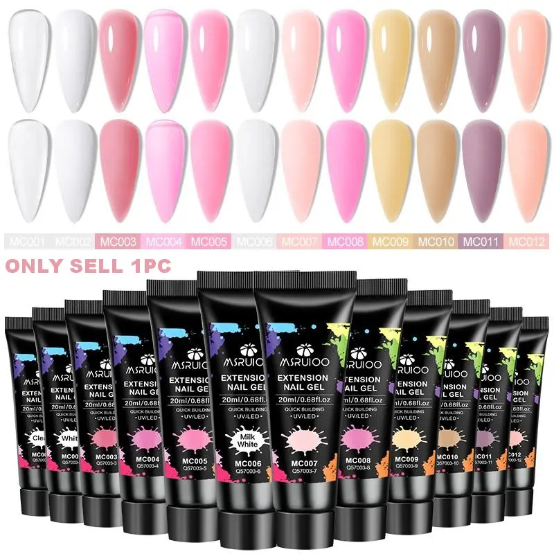 MSRUIOO 20ML Milky White Clear Poly Extension Nail Gel, Soak-off UV Builder Nail Gel for Nail Enhancement and Molding, Nail Extension 3D Hard Gel, Acrylic Nails Gel, Gel Manicure, Gel Nail Art, Gel Nail Polish