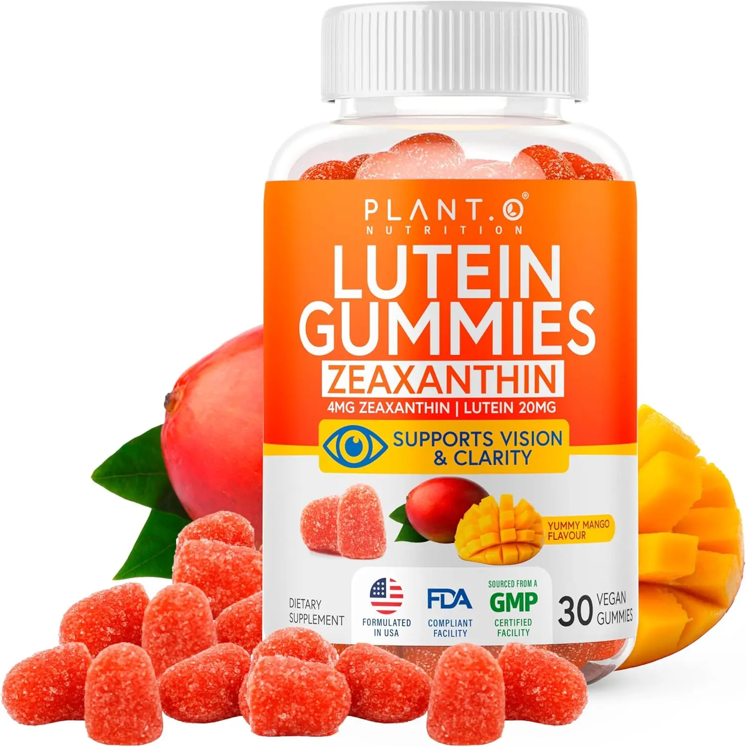 Lutein and Zeaxanthin Gummies 20mg Delicious Vegan Eye Health Vitamins Vision Clarity Dry Eye Relief Blue Light Support Daily Antioxidant Wellness Formula for Men and Women Non-GMO Gluten Free Vitality and Eye Protection