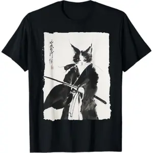 Summer t Shirts Samurai Cat Vintage Ukiyo-e Warrior Art Graphic Cat Art T-Shirt Golf Gift T-Shirt For Men and Women