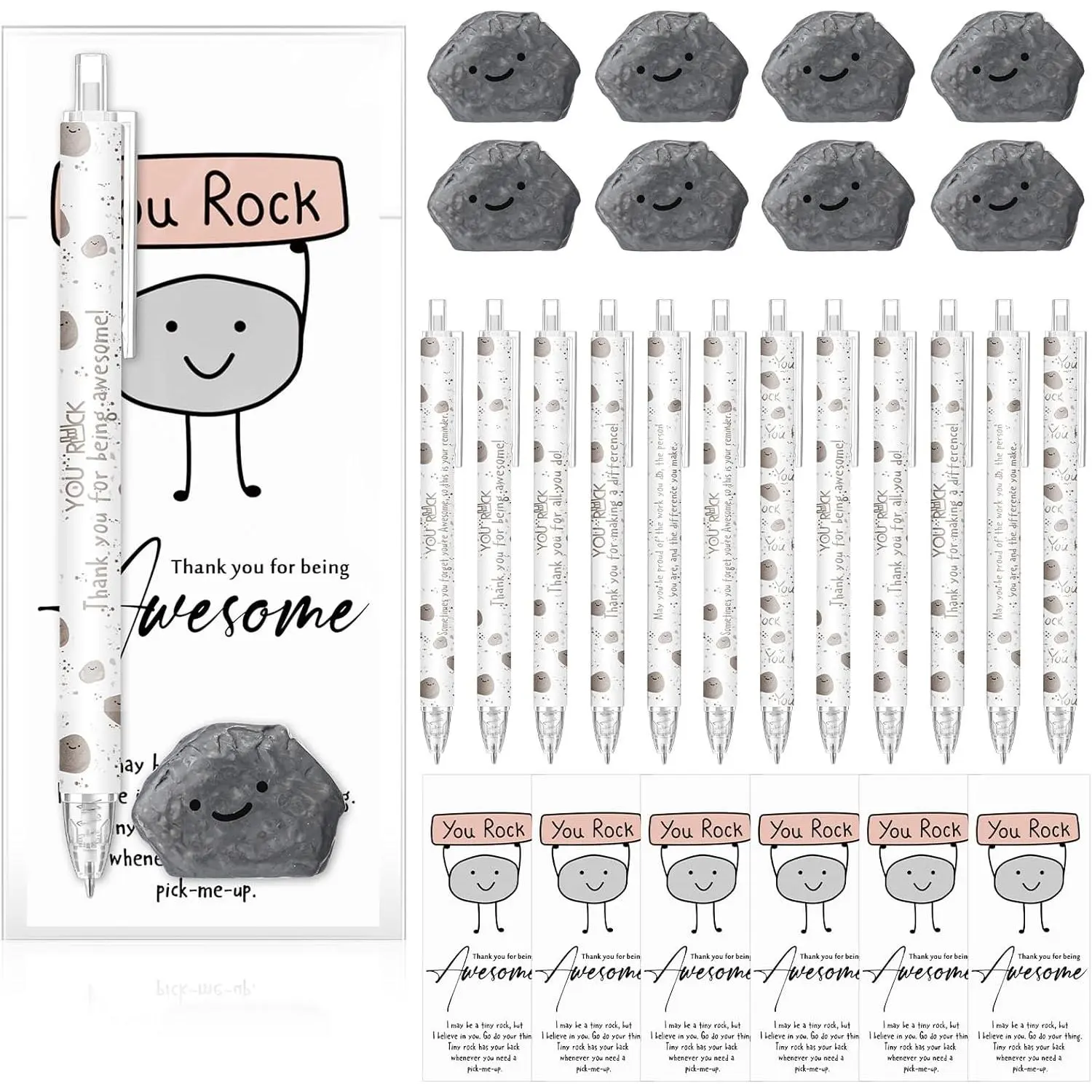 36 Set Inspirational You Rock Gifts Bulk  Smile Stone with Rock Ballpoint Pens and Card Thank You for Being Awesome  to School Appreciation  for Students Coworkers Employee