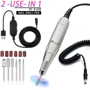 DC 35,000 RPM Electric Nail Drill/Polisher for Salon & Home Use — Dual Function Nail Polishing Pen with Grinding Head and Sand Ring, Suitable for Crystal and Gel Nails