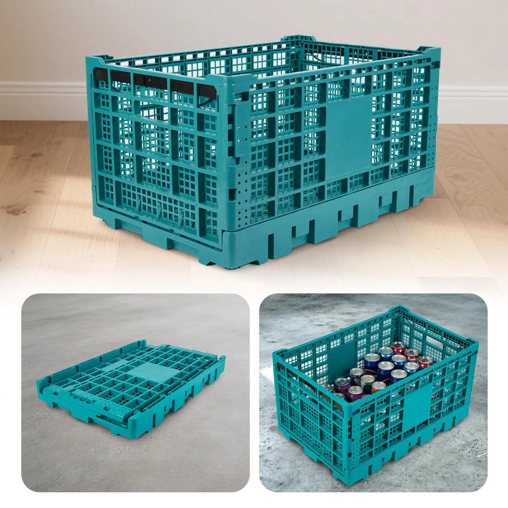 Heavy Duty Collapsible Storage Crate – 52L Large Plastic Organizer Bin – Stackable, Space-Saving, Reinforced Ergonomic Handles