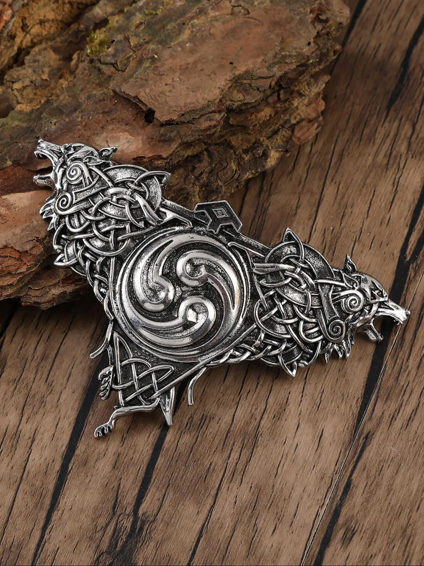 Vintage Viking Runes Double Wolf Hair Clip, Scandinavian Nordic Norway Hair Accessory, Fashion Party Decoration, Valentine's Day Mother's Day Birthday Gift