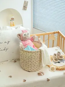 SnapNest Quilted Fabric Storage Basket – Small Floral Organizer Bin with Handles, Nursery & Home Storage, 3 Color Options bedroom