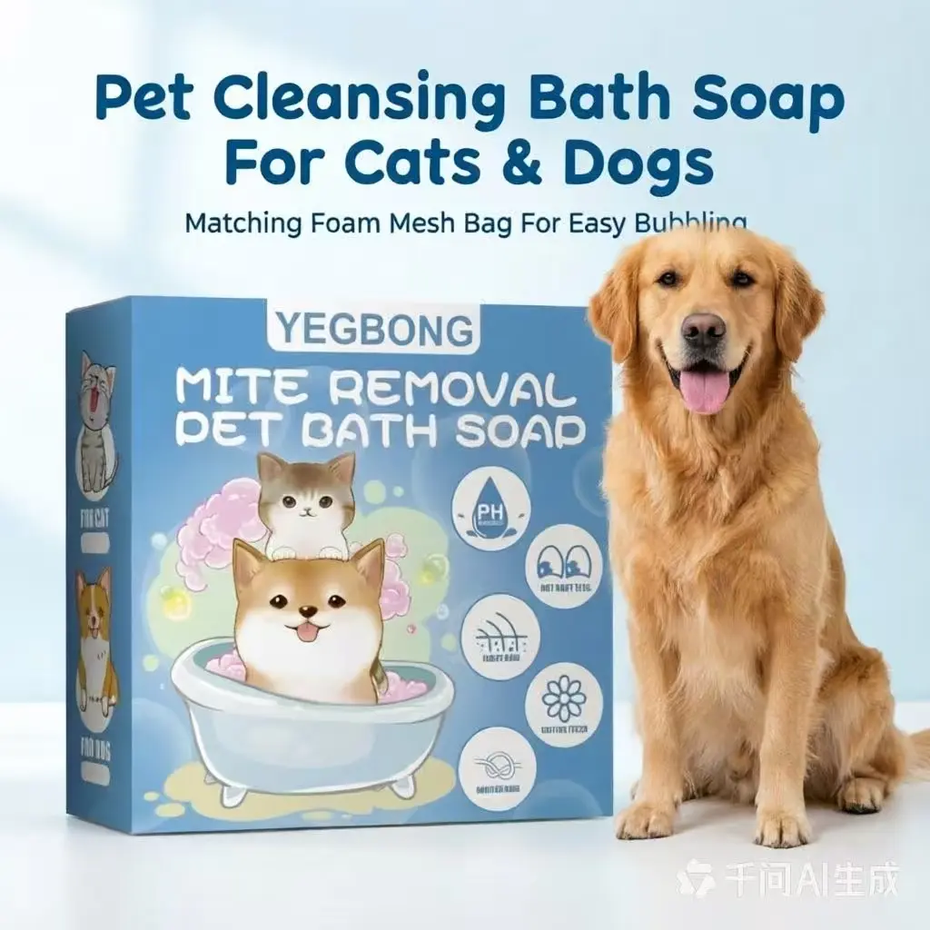 Pet Grooming Solid Soap Kit with Foam Mesh Bag, pH-Balanced Gentle Shampoo for Dogs & Cats, Detangling, Dandruff-Removing, Fluffy Coats, Long-Lasting Freshness