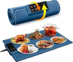 Food heating pad, 6 temperature settings electric heater (122~212°F) 250 watts, low energy consumption, automatic shutdown and child safety lock, portable roll-up food heater, suitable for holiday gatherings and buffet events