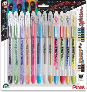 Pentel Sparkle and Krazy Pop, Metallic Gel Ink Pen, (1.0mm), Bold Line, Assorted Ink Colors, 12-Pk