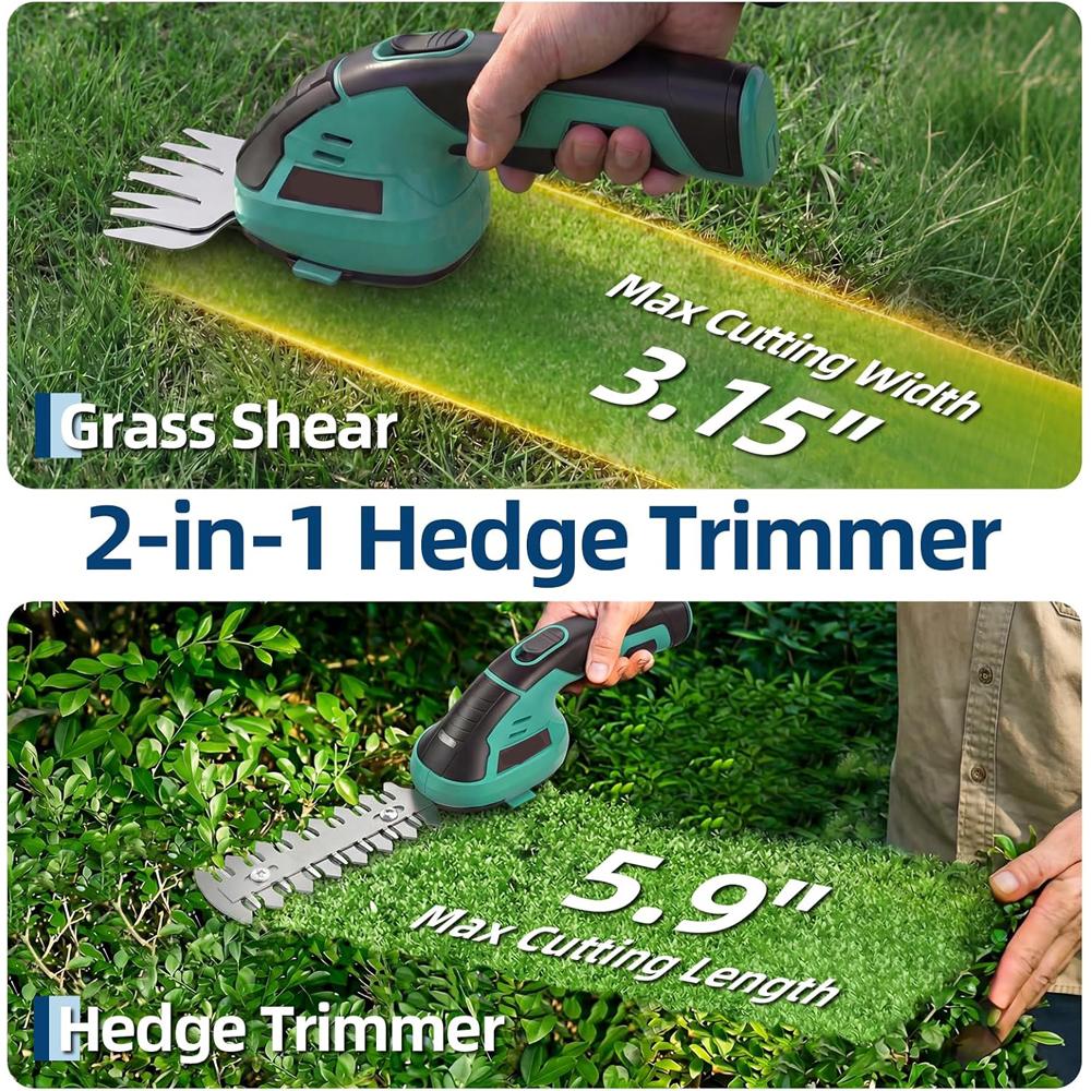 2 in 1 Grass Trimmer Hedge Shears Grass Cutter Rechargeable Lithium-Ion Battery and Type-C Cable Included CAordless Grass Shear & Shrubbery Trimmer Handheld 7.2V Electric