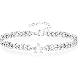 Initial Bracelets for Men Gifts for Boyfriend Birthday Graduation Gifts for Him Men A-Z Letter Bracelet Boyfriend Dad Husband Adjustable Stainless Steel Non Tarnish Cuban Link Bracelet