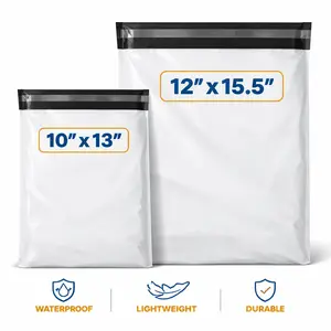 Durable self-sealing poly mailer bags for shipping clothing, documents, accessories, and online orders. Lightweight, waterproof, and available in 10" x 13" and 12" x 15.5" sizes.