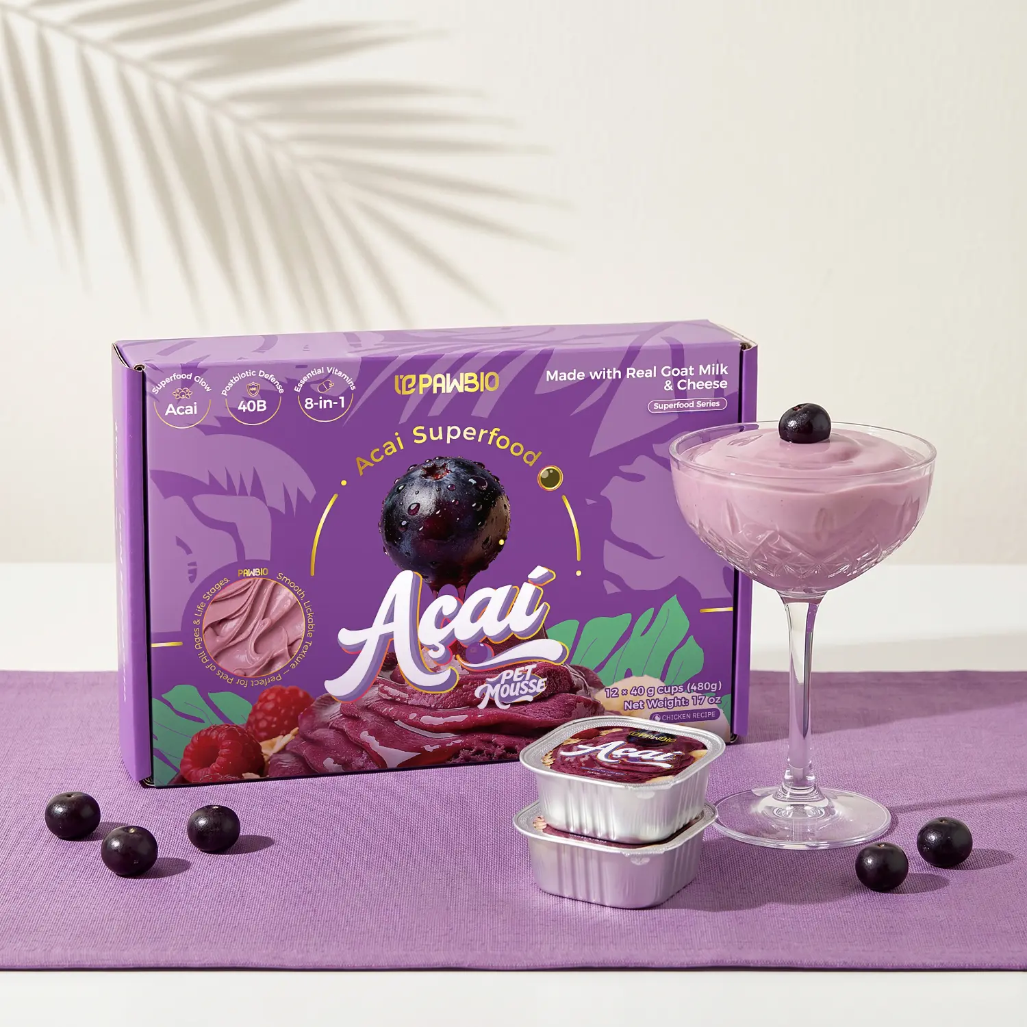 Acai Superfood Mousse, Digestive Support Pet Treats 12 Cups