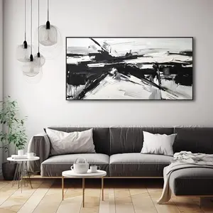 Wall Art Abstract Canvas Painting Black and White Modern Artwork for Living Room Bedroom Dining Room Home Office Decor 20"x40" with Framed Decoration Gift