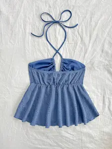 Soleia Vacation, Music Festival, Bohemian V-Neck Sleeveless Top, Geometric Retro Pattern Contrast Color Textured Fabric, Resort Wear, Casual Loose Halter For Holiday, Afternoon Tea