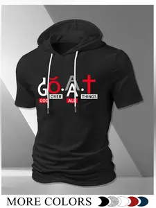 Men's Hooded Short Sleeve T-Shirt, Fitted, Creative Patchwork Design, Streetwear Style, Summer Fashion, Casual Wear, Multiple Colors Available, Menswear, Tops