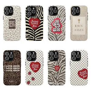 Jesus Saves Leopard Luxe Case- Faith Statement Neutral Glam, Love God Compatible with iPhone 17 16 15 14 13 12 11 X Plus/Air/Pro Max/Pro, Tough Phone Case