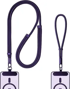 Phone Lanyard 2 count - 1 Phone Wrist Strap, 1 Adjustable Crossbody Cell Phone Lanyard, 2 Metal Pads and 360 Rotating Metal Clips - -Friendly, Universal for  Phones (Dark Purple)