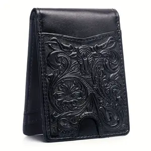 Men Western Cowhide Leather Bifold Short Wallets for Men with 11 Slot Credit Card Holders Slim Minimalist Wallet, Gifts for Men