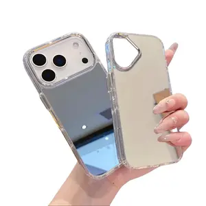 Mirror Phone Case for iPhone 17 Pro Max 17 Air 16 15 14 13 Pro Max, Built-in Makeup Mirror, Cute Glossy Slim Protective Cover for Girls Women, Shockproof Protective Phone Case Cover