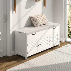 41.3" Shoe Storage Bench with Lift Top Storage, Entryway Bench with Cushioned Seat, Adjustable Shelf, Shoe Cabinet with Hidden Storage Space, for Entryway, Bedroom, Living Room, White