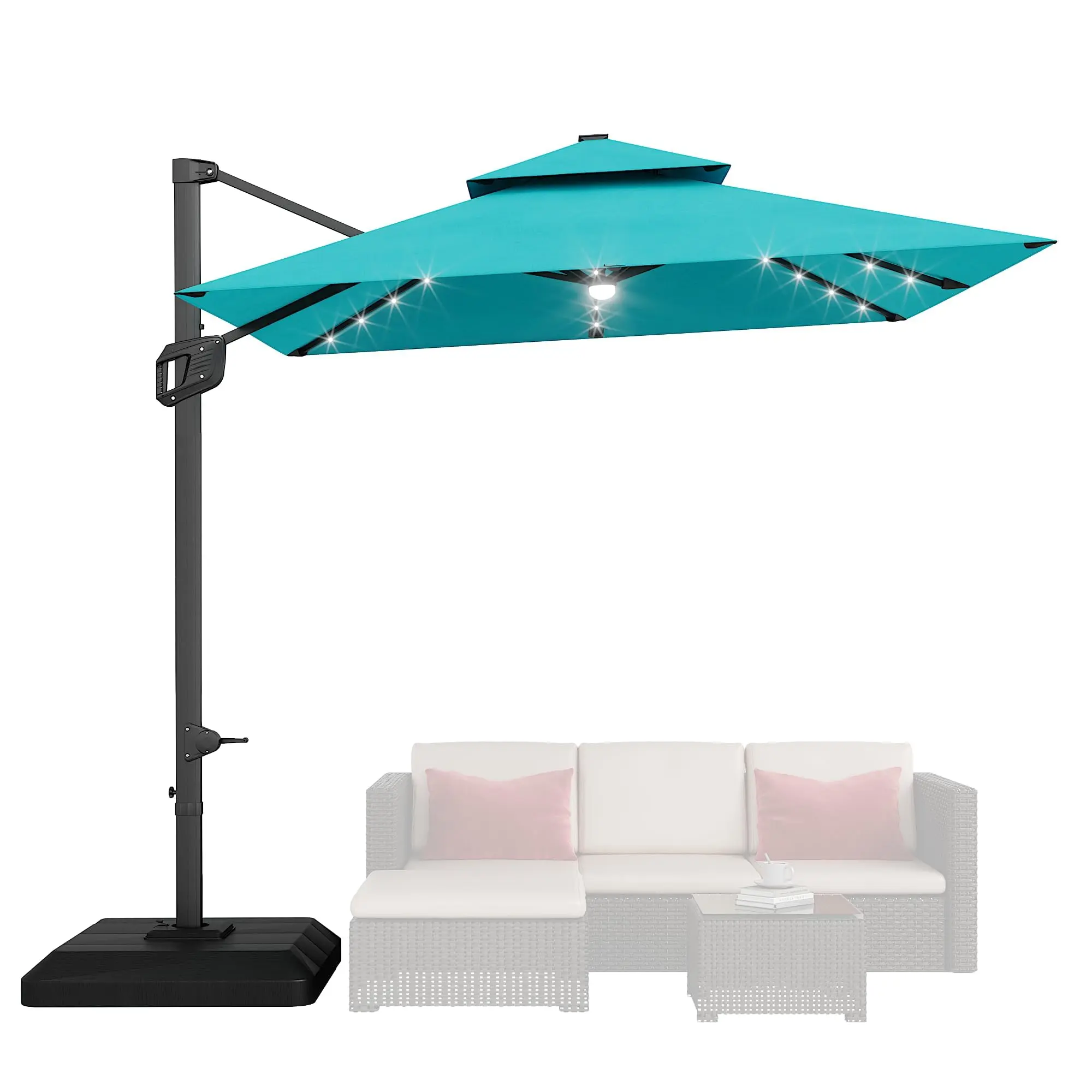 [SummerVibes] Garvee 10FT Heavy Duty Square Offset Cantilever Patio Umbrella, Aluminum Umbrella with 360° Rotation & Cross Base/Standard Base, Outdoor Shade for Backyard Deck Pool
