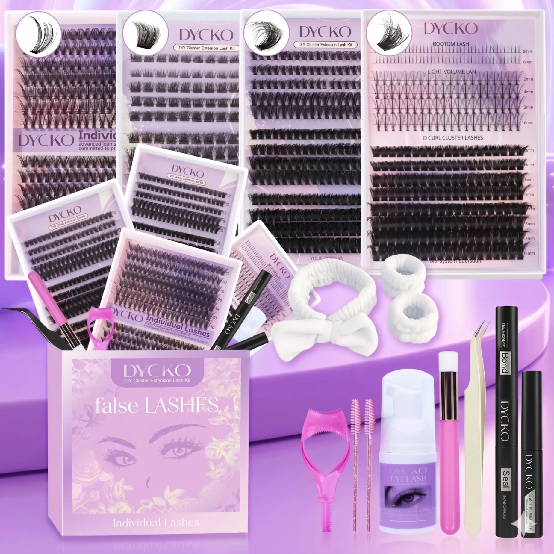 Dycko 3D Volumized False Eyelashes Gift Set, 12 Pieces, D Curl, Waterproof, Long-Lasting, Includes Tools, Perfect for Women, Holiday Gift, Fluffy Eyelash Clusters, Volume Lashes Clusters, Makeup Eyelashes Extension, DIY Eyelash Cluster