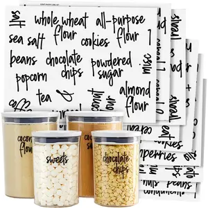 157 Pantry Labels for Food Containers - Preprinted Black Script Kitchen Food Organization Labels for Storage Canisters and Jars (Water Resistant)