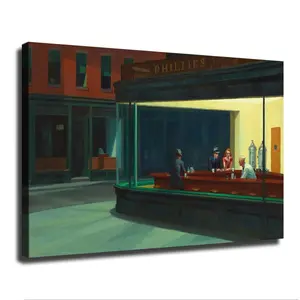 Retro Home Decor - Nighthawks Poster Picture HD Canvas Print Famous Artwork Beautiful Home Decor - Canvas Poster Colorful Gifts Room Decoration Ornaments Wall Artistic Photo