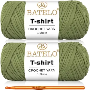 2 Pack T-Shirt Crochet Yarn for Beginner, High Elastic Thick Polyester Yarn 400g/144yds for Crocheting Bags Basket Coaster (Avocado Green)