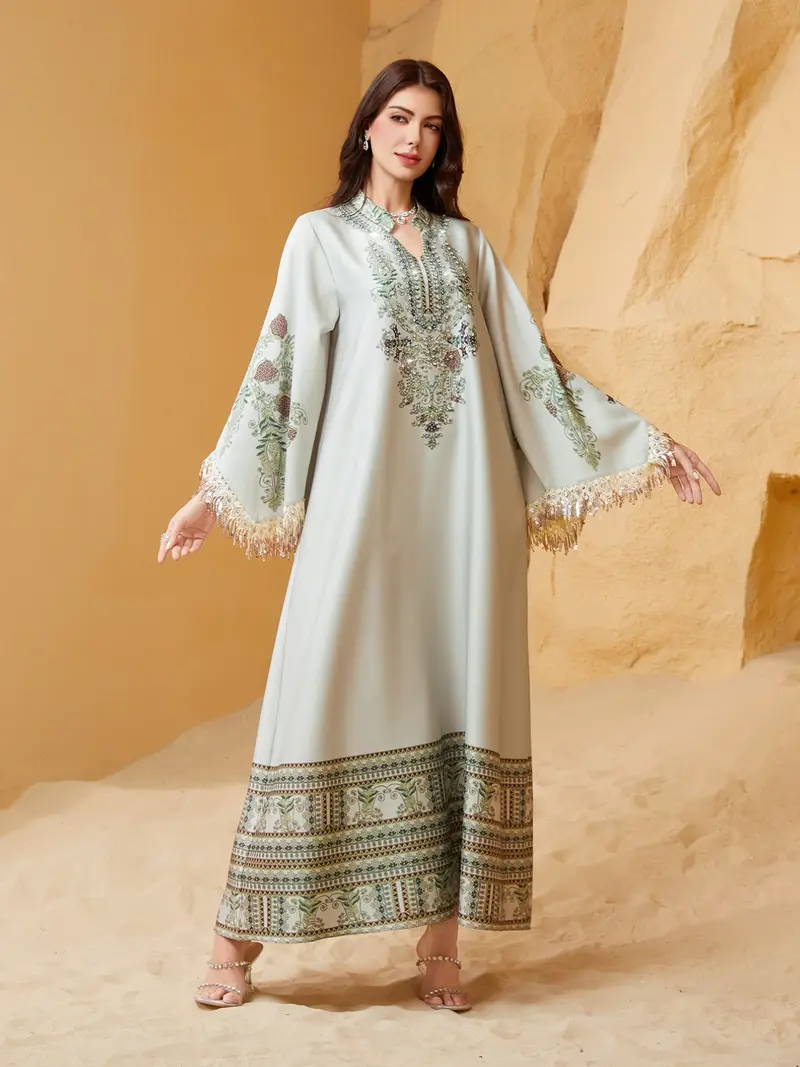green emerald velvet dress Meera Crystal Abaya Set