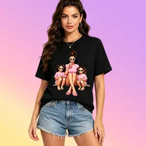 Mommy and Me Matching Graphic T-Shirt, Soft Cotton Short Sleeve Casual Summer Top for Mom and Daughter, Fabric, Shortsleeve