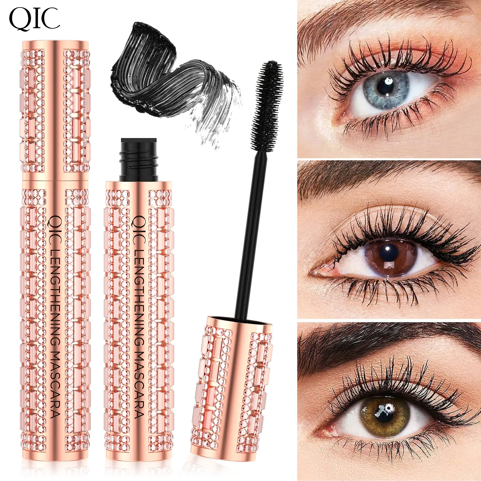 1PC QIC Diamond Bling Mascara, Waterproof Lengthening Volumizing Curling Smudge‑Proof Long‑Lasting Non‑Clumping Eye Lash Makeup, For Daily Dating Night‑Out Club Party Wedding Eye Looks, Viral Luxury Glitter Eye Makeup Trend, Eye Lash Mascara
