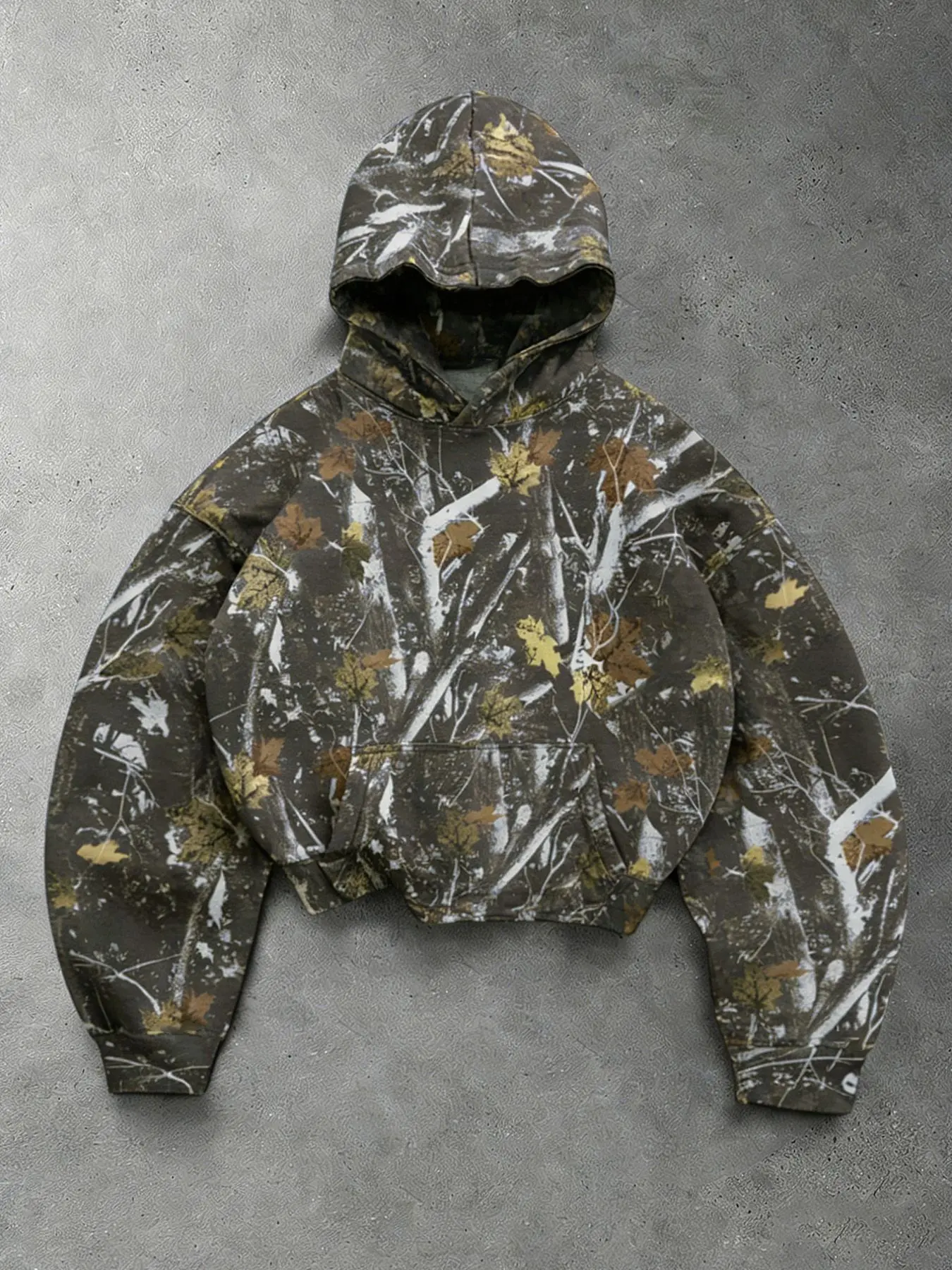 Men's Hooded Sweatshirt Leaf Print Vintage Hip Hop Street Style Casual Loose Fit Long Sleeve Unisex Fall Fashion