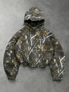 Men's Hooded Sweatshirt Leaf Print Vintage Hip Hop Street Style Casual Loose Fit Long Sleeve Unisex Fall Fashion