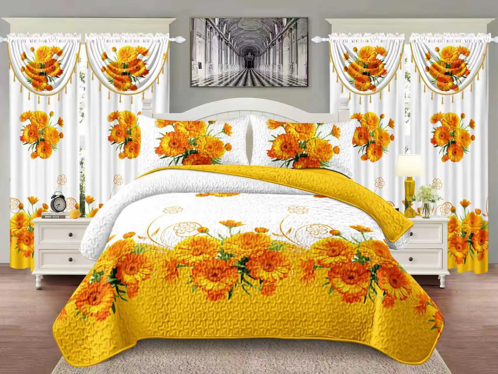 Sunflower Bloom 7-Piece Bedding Set with Matching Curtains