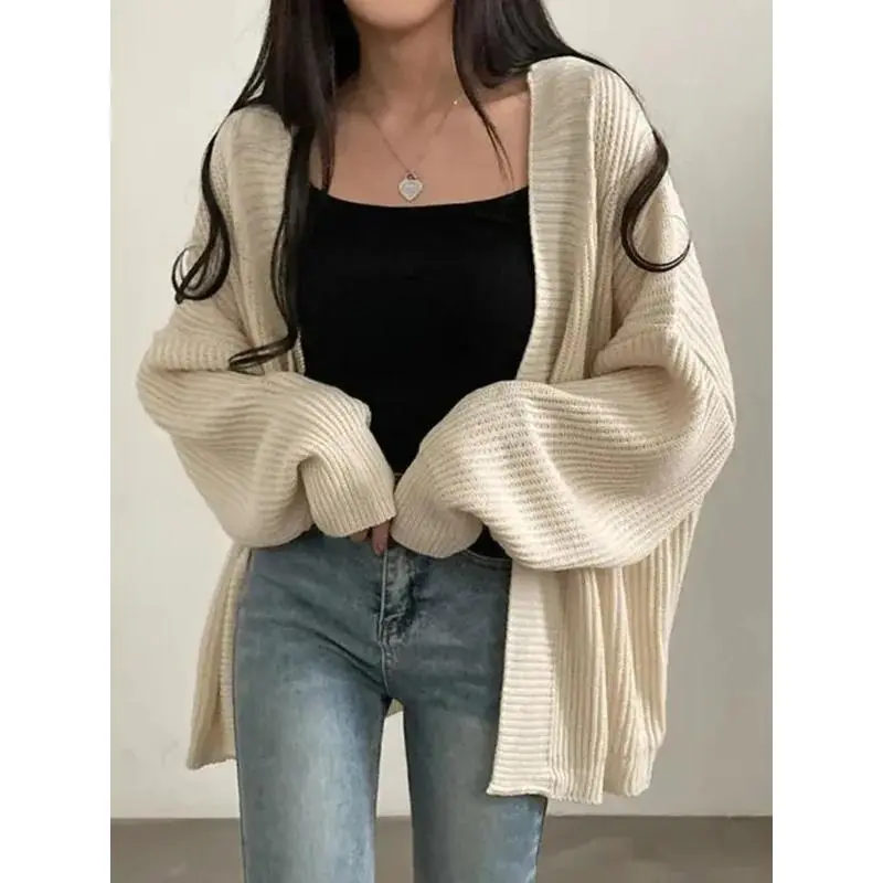 Harajuku Oversize Cardigan Sweater Women Casual Loose Lazy Wind Korean Tops Vintage Long Sleeve Lady Simple Design Cardigan