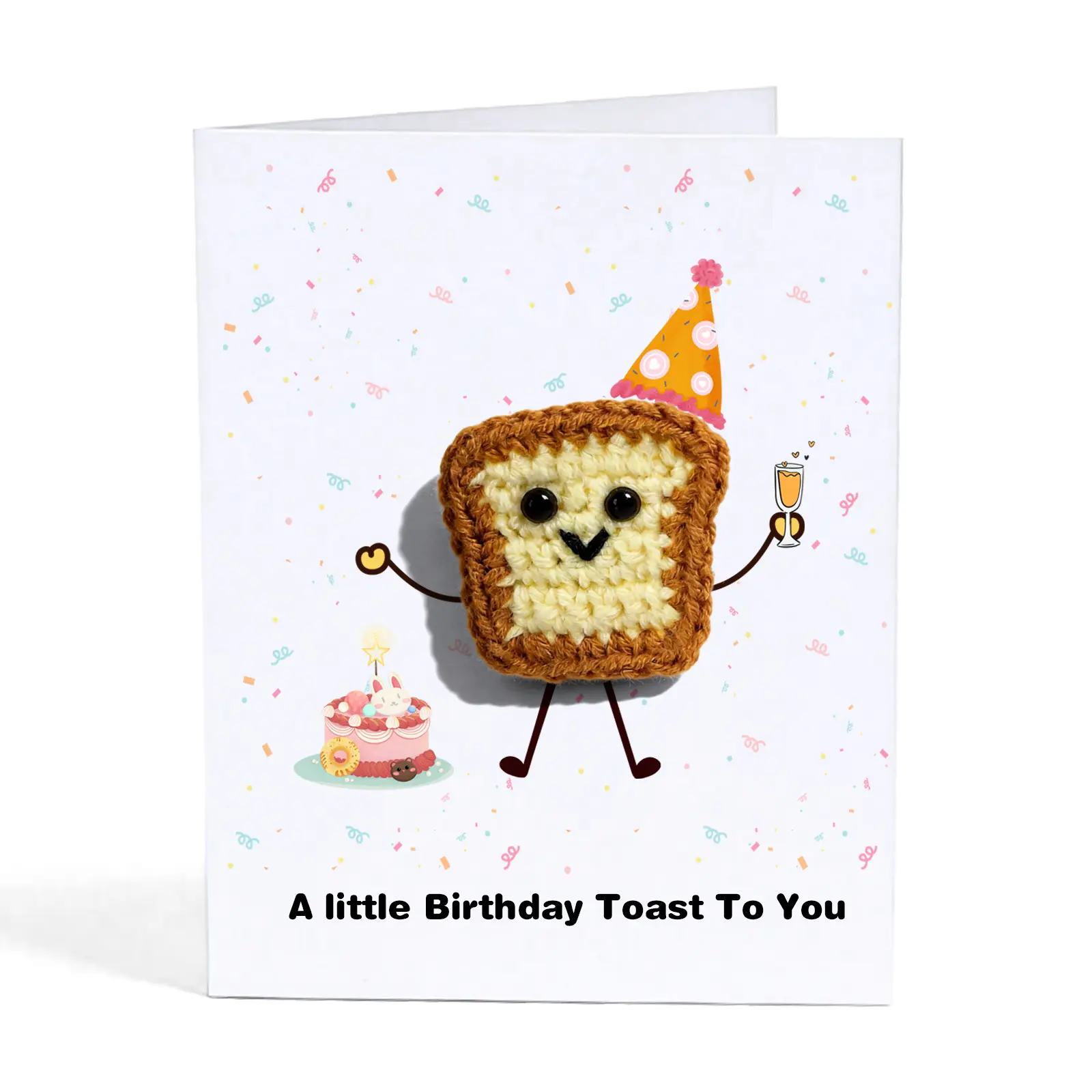 3D Crochet Toast Birthday Card - "A Little Birthday Toast To You" - Handmade Funny Festive Card, Blank Inside, Unique Gift for Friends, Family (Party Supplies)