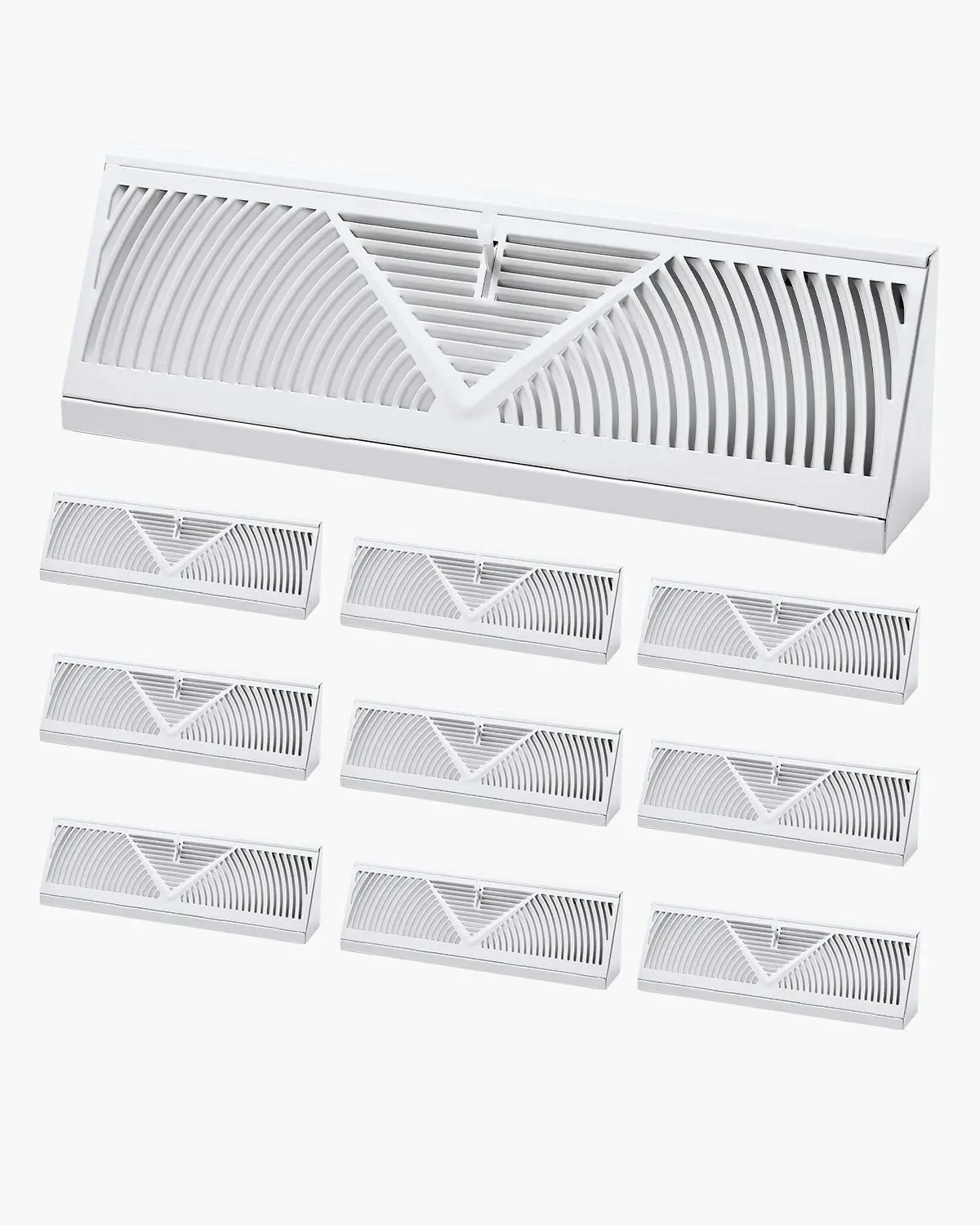 【toolupgrade】VEVOR 10-Piece White 15-Inch Iron Baseboard Floor Registers, Heavy-Duty Walkable HVAC Vents (15.04in L x 4.53in W x 2.68in H) with Rustproof Finish, Detachable Adjustable Airflow Metal Damper, Customizable Deflectors & Screws for Living Room