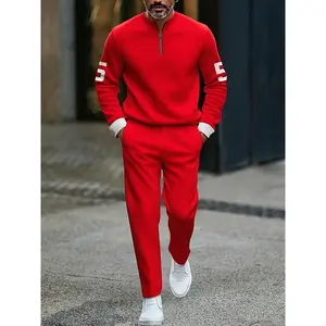 Men's Sportswear Set Half-Zip Mock-Neck Sweater & Casual Pants with Number 5 Print Ideal for Daily Commuting Street Strolling Sports Style Urban Casual Wear