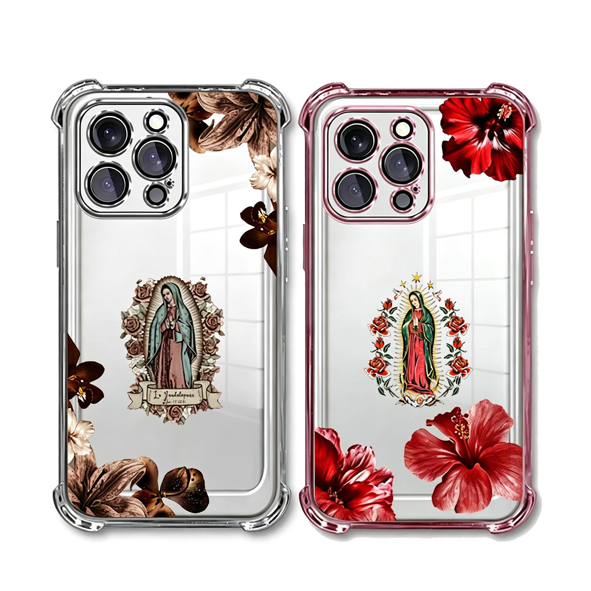 Virgin Mary and Flowers Pattern Phone case for iPhone 17Pro Max Air 16Plus E 15 14 13 12 11 Samsung Galaxy S26Ultra S25 S24FE S23 S22 cases, Soft TPU, Bumper Drop Protection, Rugged Durable Back Cover, Perfect Gift for Girls anti-fall mobile phone case