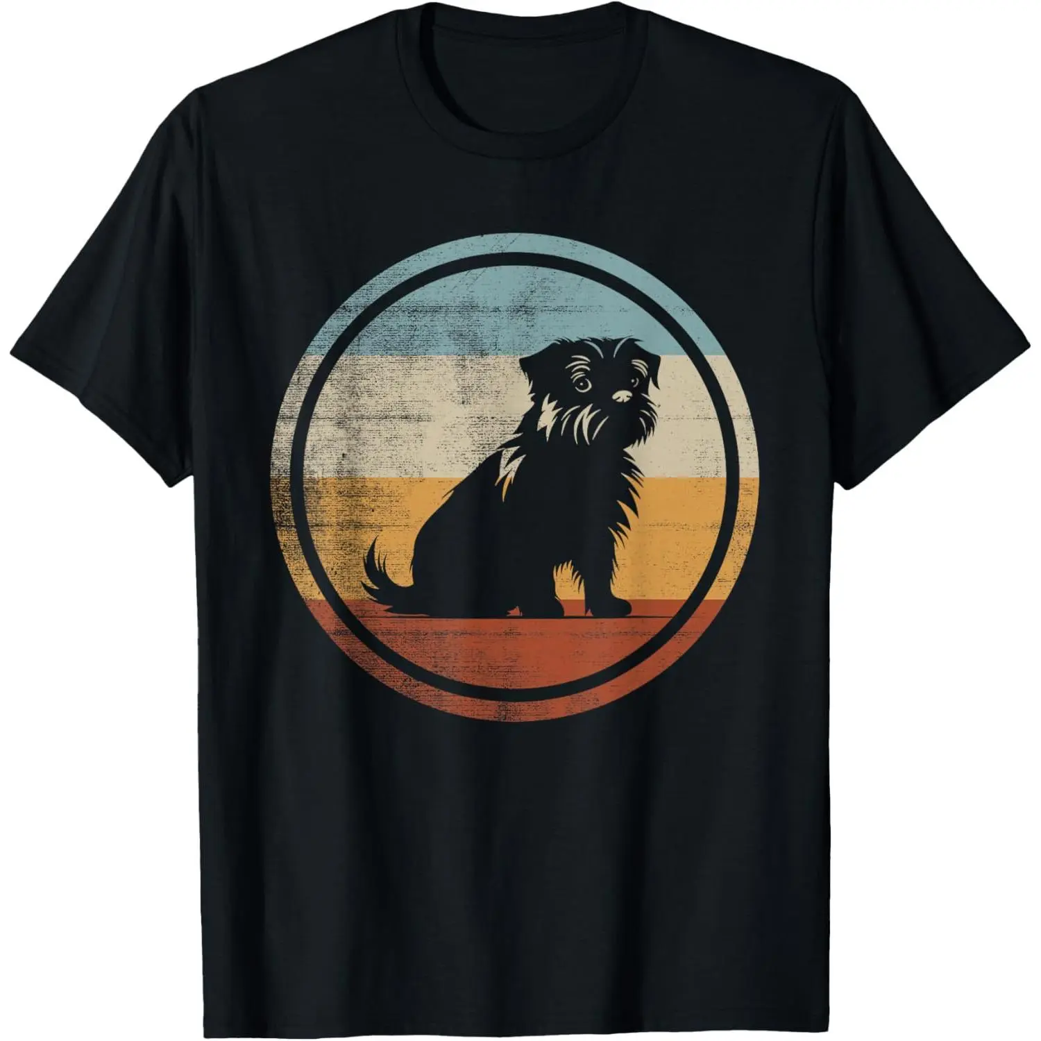 Women's Vintage 100% Cotton Short-Sleeve Round Neck Loose-Fitting Pull-On Tshirt - Fashion Distressed Print Brussels Griffon Dog Graphic, Wide Range of Sizes, Casual Everyday Top, Machine Washable, Shortsleeve