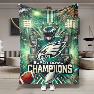 Philadelphia Eagles Super Bowl Champions Flannel Blanket, Soft Lightweight Warm, Bedroom Holiday Decor, All Seasons, Bed Sofa Office Camping Travel Gift