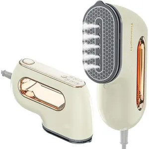 Portable Travel Steamer Iron for Clothes: Mini Handheld Garment Steam Ironing Machine for Clothing - Professional Small Size Hand Held Traveling Fabric Steamers for Wrinkle on Dress Shirt (Beige)