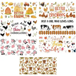 UV DTF Cup Wrap - 7Sheets Farm Animals UV DTF Cup Wraps for 16 oz Highland Cow Uvdtf Cup Wraps Waterproof Chicken UV DTF Wraps Transfer Stickers for Glass Cups DIY Crafts Personalized