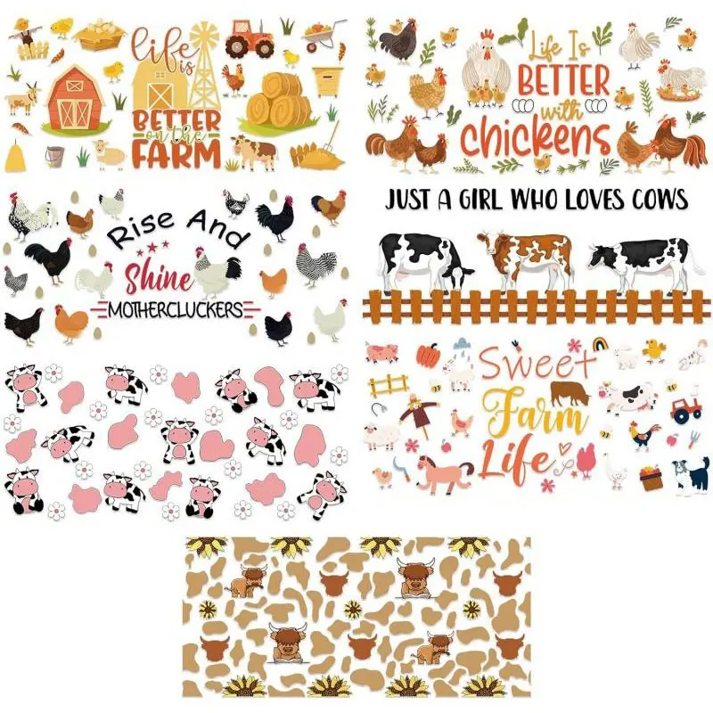 UV DTF Cup Wrap - 7Sheets Farm Animals UV DTF Cup Wraps for 16 oz Highland Cow Uvdtf Cup Wraps Waterproof Chicken UV DTF Wraps Transfer Stickers for Glass Cups DIY Crafts Personalized